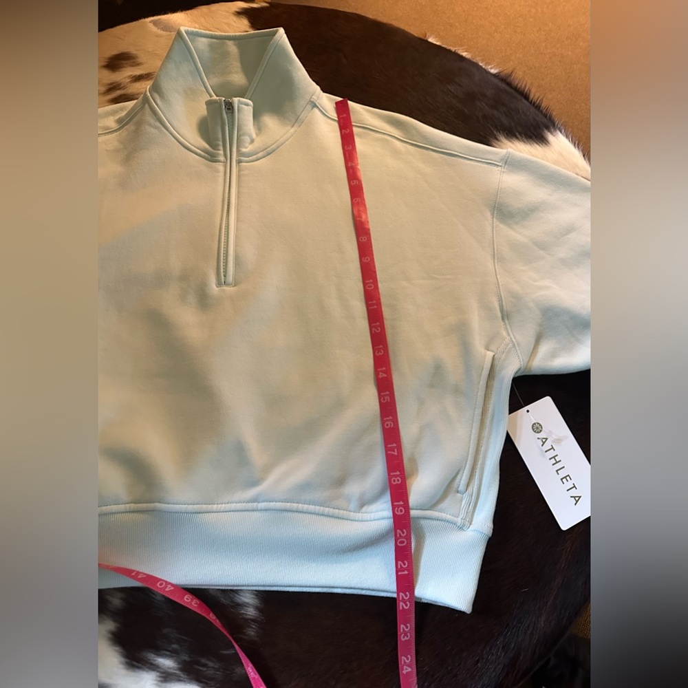 Athleta Forever Fleece 1/2 Zip High Hip Sweatshirt, Glacier, Large, New, NWT! - Picture 9 of 12